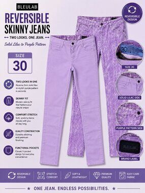 NWOT Bleulab Reversible Skinny Jeans Women's Size 30 Lilac Purple Denim